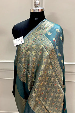 Teal Zari Banarasi Silk Saree