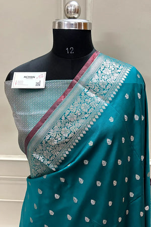 Teal Zari Banarasi Silk Saree