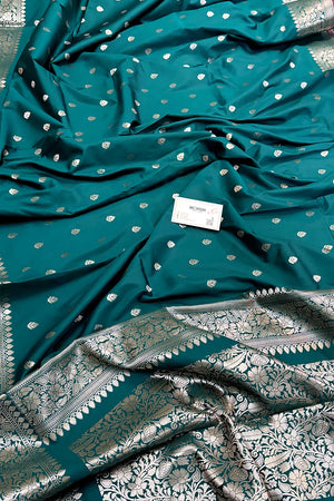 Teal Zari Banarasi Silk Saree