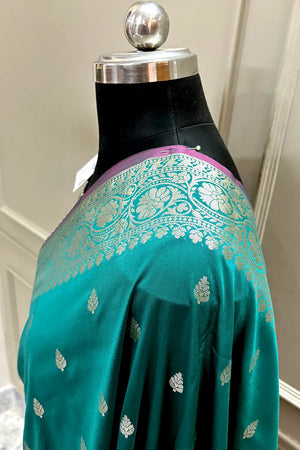 Teal Zari Banarasi Silk Saree