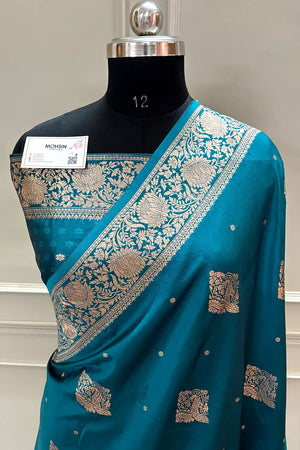 Teal Zari Banarasi Silk Saree