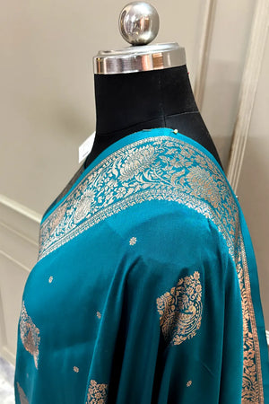 Teal Zari Banarasi Silk Saree