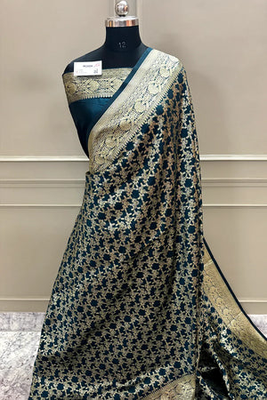 Teal Zari Banarasi Silk Saree