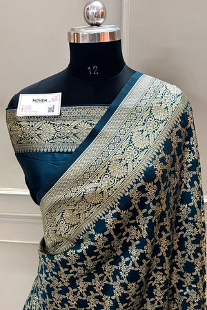 Teal Zari Banarasi Silk Saree