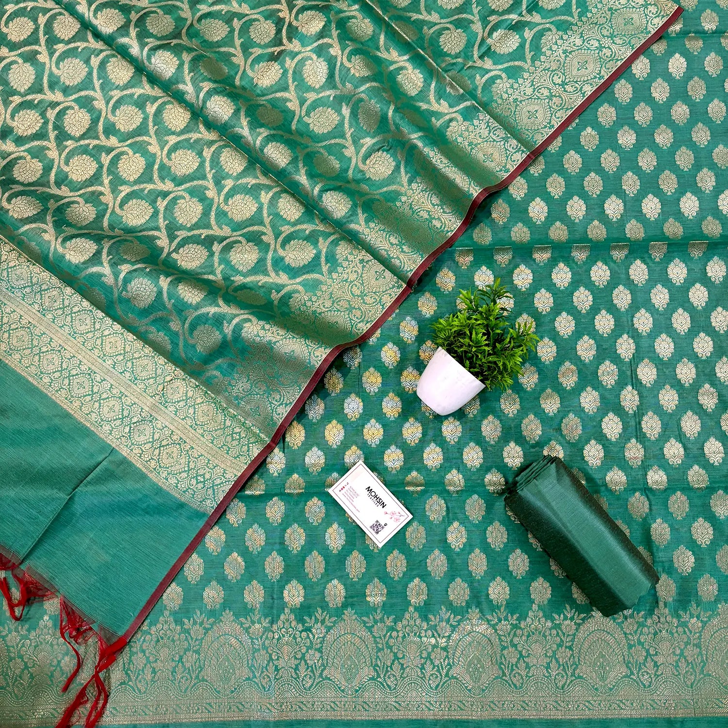 Teal Persian Buti Banarasi Silk Suit