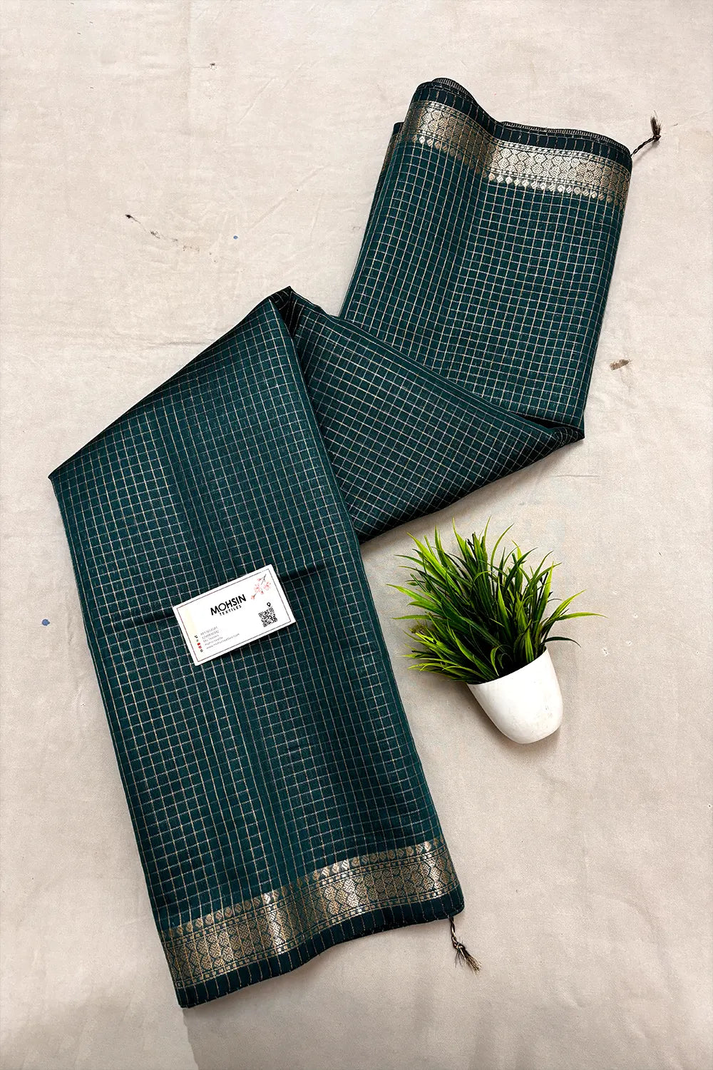 Teal Zari Chanderi Silk Banarasi Saree