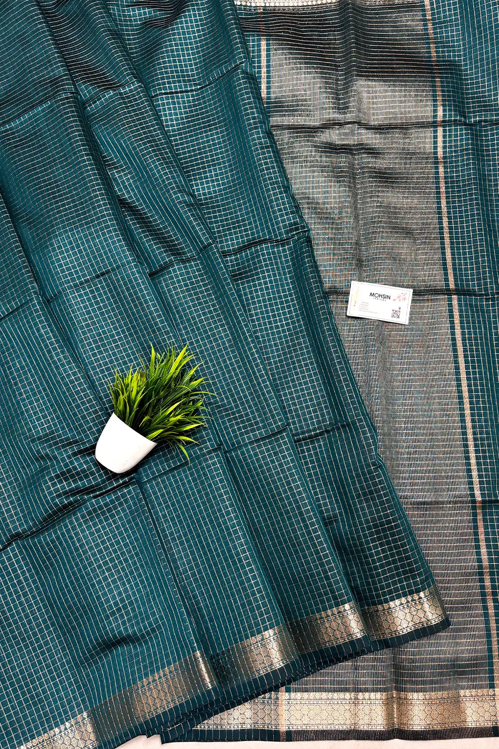 Teal Zari Chanderi Silk Banarasi Saree