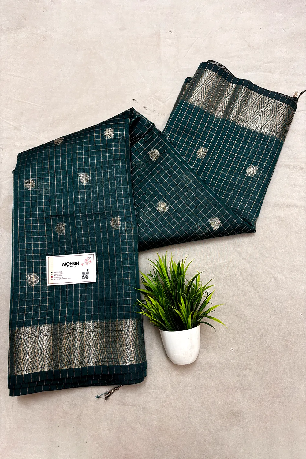 Teal Zari Chanderi Silk Banarasi Saree