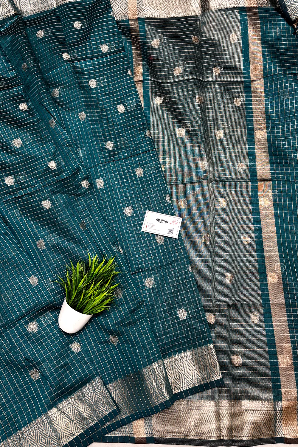 Teal Zari Chanderi Silk Banarasi Saree