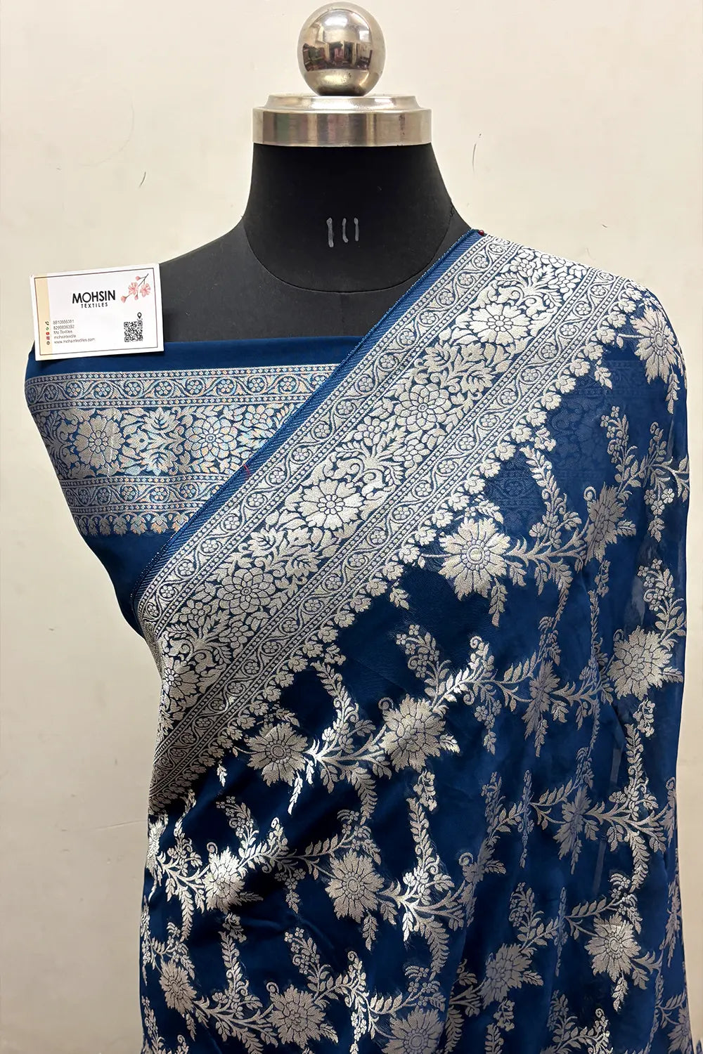 Teal Zari Georgette Silk Banarasi Saree