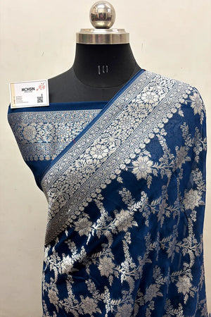 Teal Zari Georgette Silk Banarasi Saree