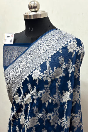 Teal Zari Georgette Silk Banarasi Saree