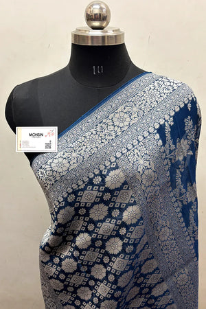 Teal Zari Georgette Silk Banarasi Saree