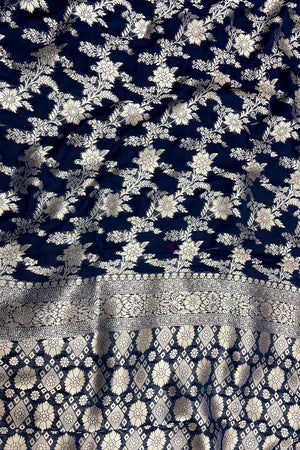 Teal Zari Georgette Silk Banarasi Saree
