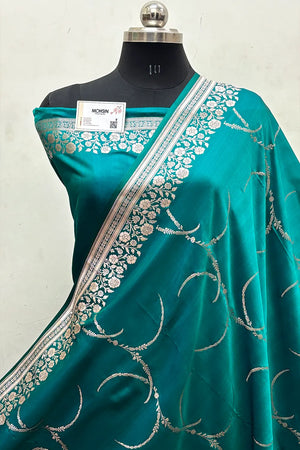 Teal Zari Katan Mashru Silk Banarasi Saree