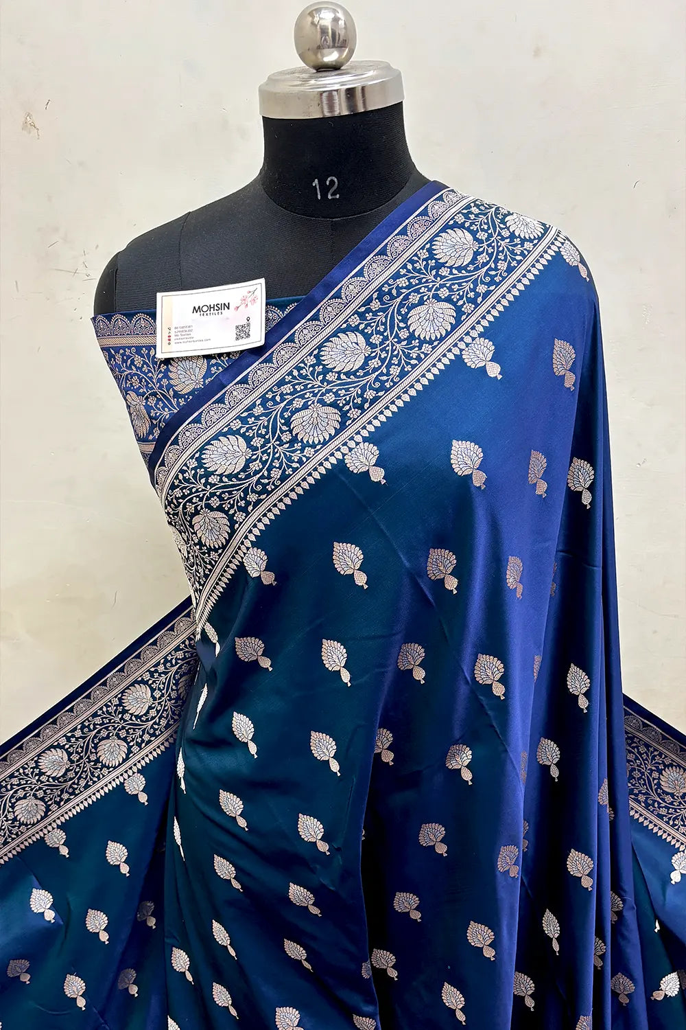Teal Zari Katan Mashru Silk Banarasi Saree