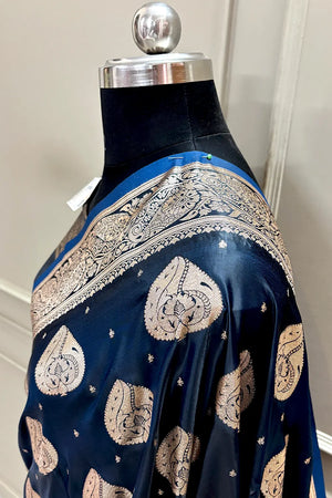 Teal Zari Katan Silk Banarasi Saree