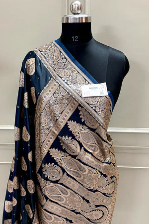 Teal Zari Katan Silk Banarasi Saree