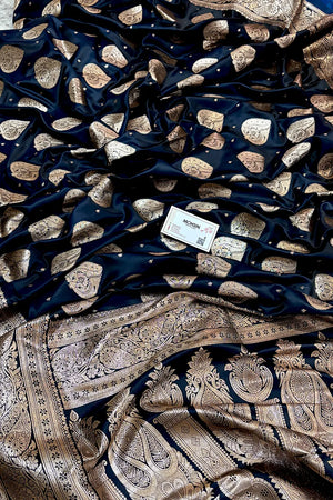 Teal Zari Katan Silk Banarasi Saree