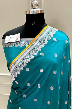 Teal Zari Katan Silk Banarasi Saree
