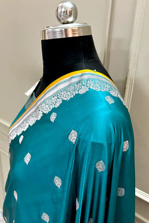 Teal Zari Katan Silk Banarasi Saree