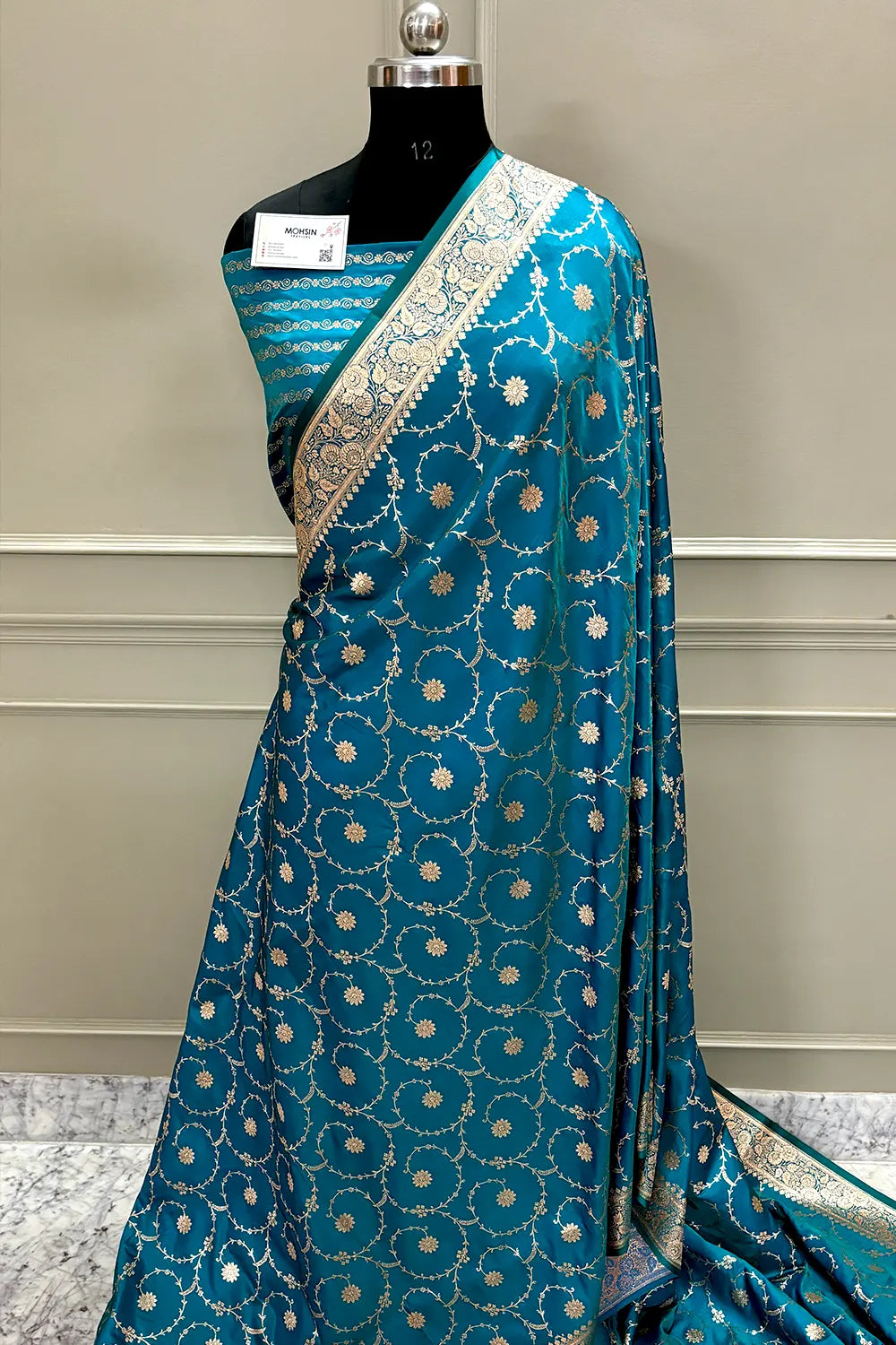 Teal Zari Katan Silk Banarasi Saree
