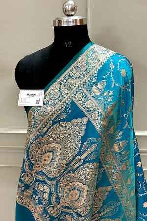 Teal Zari Katan Silk Banarasi Saree