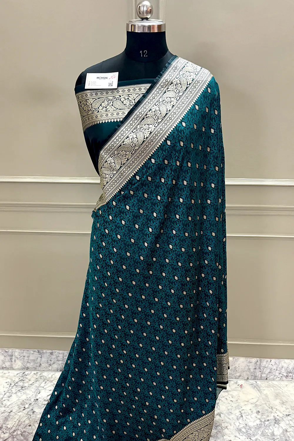 Teal Zari Katan Silk Banarasi Saree