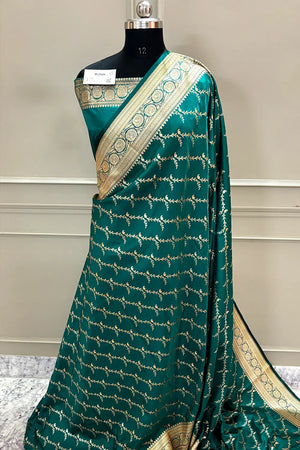 Teal Zari Katan Silk Banarasi Saree