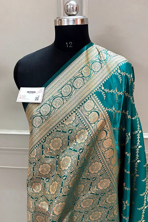 Teal Zari Katan Silk Banarasi Saree