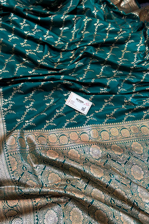 Teal Zari Katan Silk Banarasi Saree