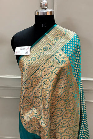 Teal Zari Katan Silk Banarasi Saree