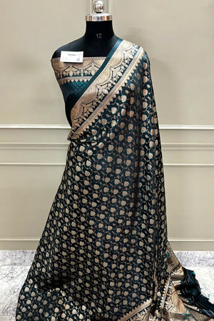 Teal Zari Katan Silk Banarasi Saree