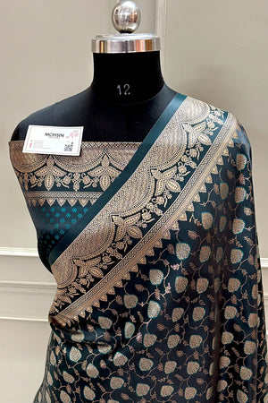 Teal Zari Katan Silk Banarasi Saree