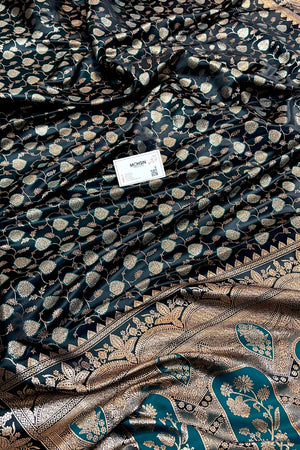 Teal Zari Katan Silk Banarasi Saree