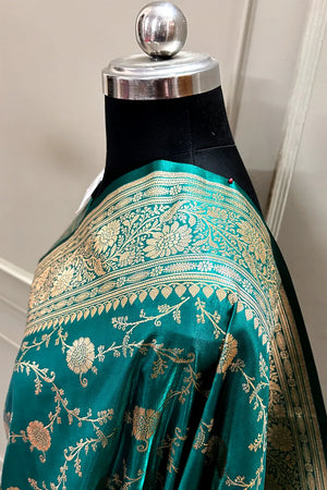 Teal Zari Katan Silk Banarasi Saree