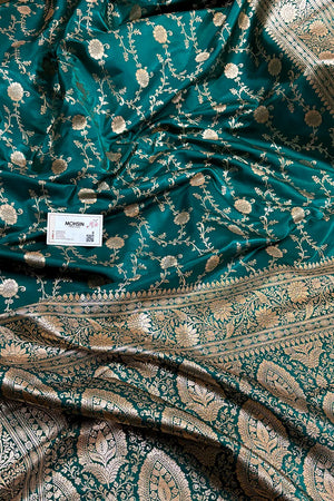 Teal Zari Katan Silk Banarasi Saree