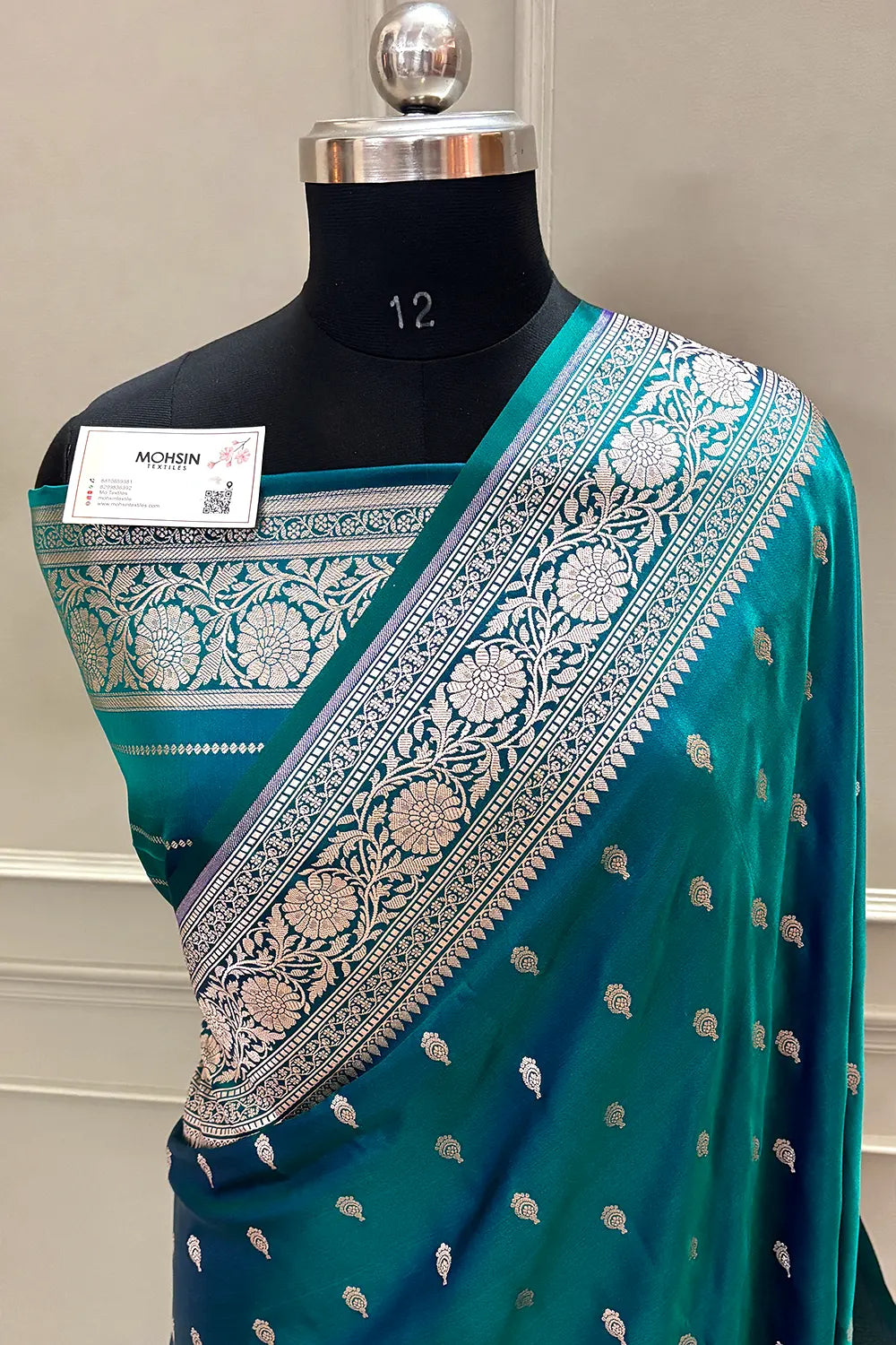 Teal Zari Katan Silk Banarasi Saree