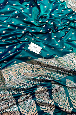 Teal Zari Katan Silk Banarasi Saree