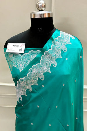 Teal Zari Katan Silk Banarasi Saree