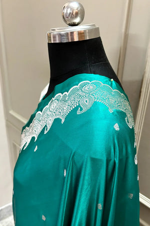 Teal Zari Katan Silk Banarasi Saree