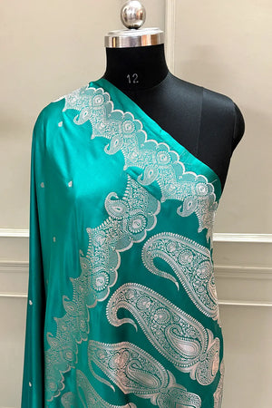 Teal Zari Katan Silk Banarasi Saree
