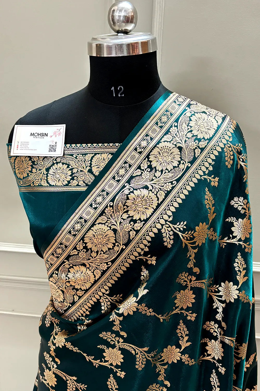 Teal Zari Katan Satin Silk Banarasi Saree