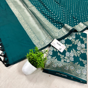 Teal Zari Katan Silk Banarasi Suit
