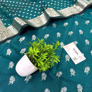 Teal Zari Katan Silk Banarasi Suit