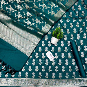 Teal Zari Katan Silk Banarasi Suit