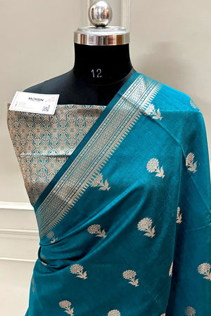 Teal Zari Resham Banarasi Silk Saree