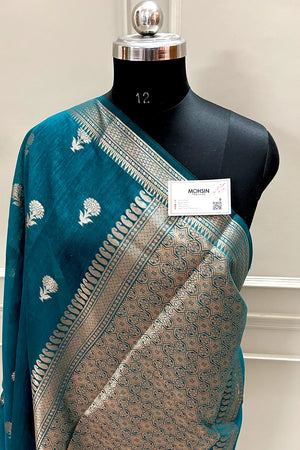 Teal Zari Resham Banarasi Silk Saree