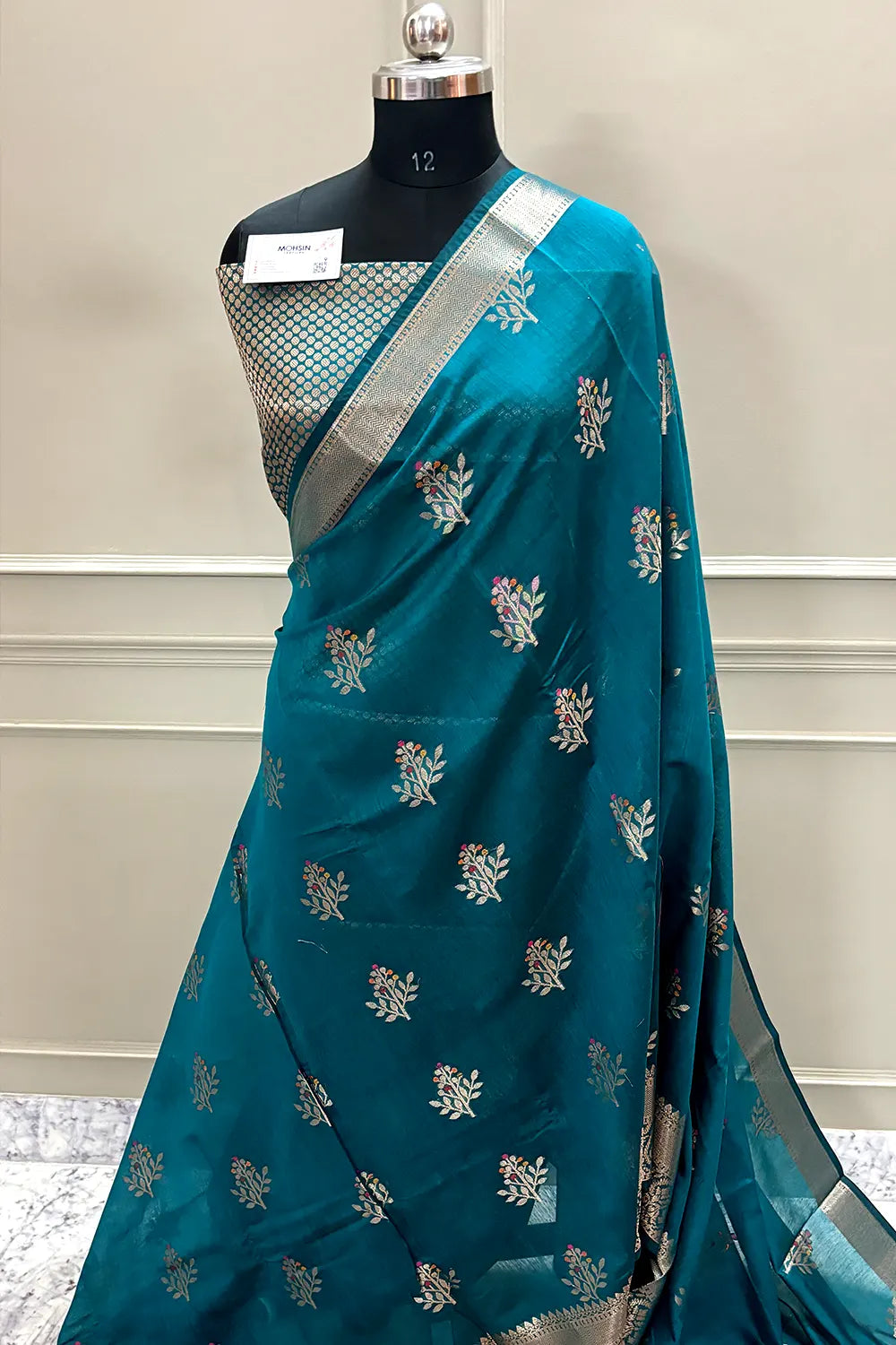 Teal Zari Resham Banarasi Silk Saree