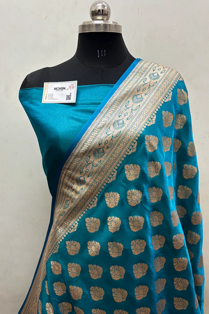 Teal Zari Satin Silk Banarasi Saree